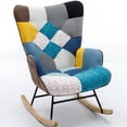 thumbnail image 4 of DeeHome Modern Patchwork Accent Chair with Solid Wood Armrest and Feet, Mid-Century Modern Accent Sofa, Fabric Sofa Chair for Living Room Bedroom Studio, Comfy Side Armchair for Bed (blue), 4 of 9