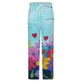 thumbnail image 5 of Colorful Floral Heart Garden Winter Female Pants Flannel High Waist Women Pants Lady Warm Straight Leg Plush Trousers, 5 of 7
