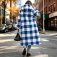 thumbnail image 6 of Hueook Gingham Shacket for Women Plaid Hooded Long Sleeve Button Up Casual Flannel Trench Coat Blue L, 6 of 7