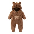 thumbnail image 2 of Mgmyaa Toddler Baby Boys Girls Jumpsuit Solid Color Fleece Hooded Romper Bear Ear Zipper Footed Jumpsuit Warm Outfit, 2 of 9