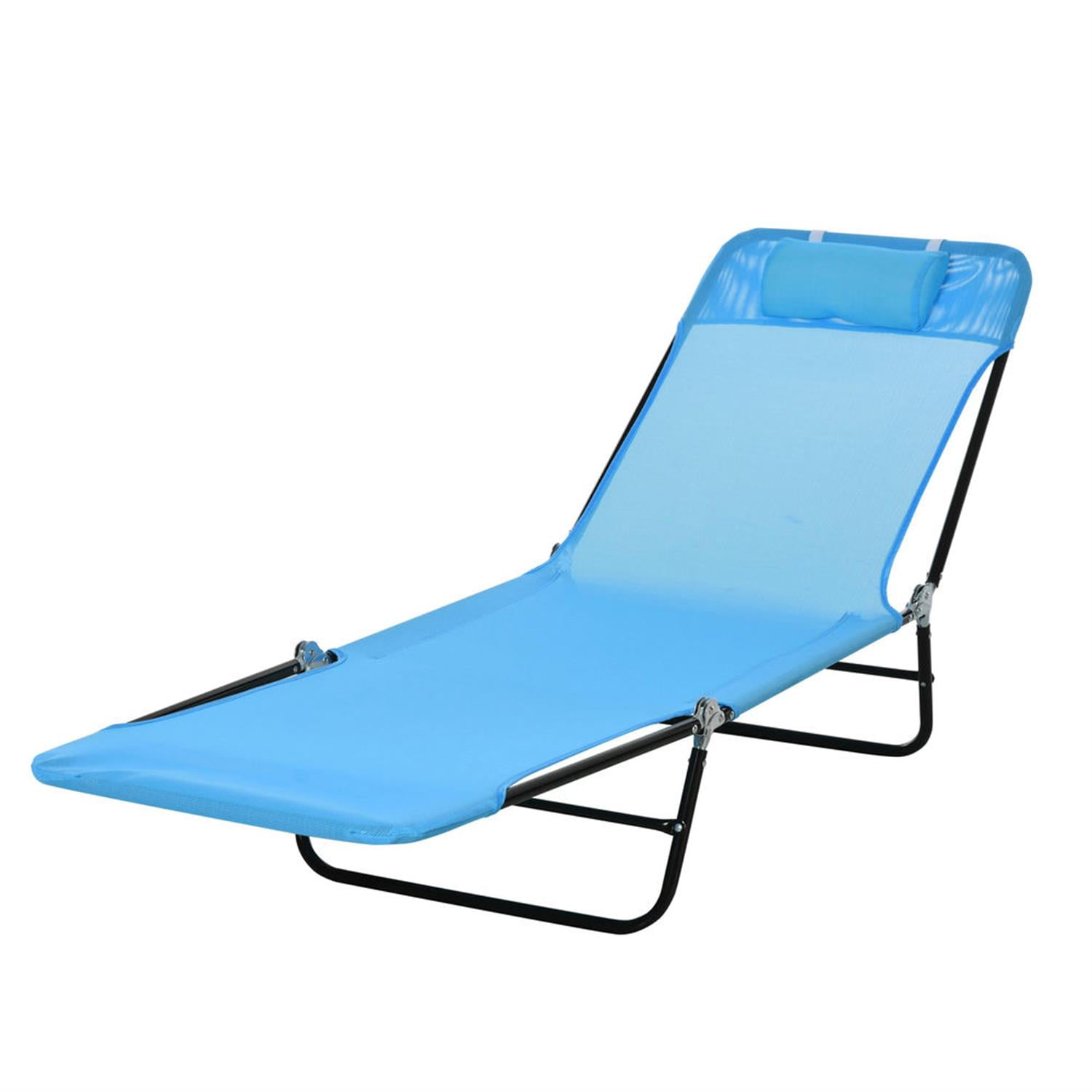 Demi Bonn Outdoor Folding Chaise Lounge with Reclining Back, Breathable Mesh Seat for Beach and Yard, Patio, Blue