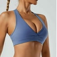 thumbnail image 5 of SwiftWear Sports Bra for Women Push Up Sports Bras Stretch Strappy Seamlesss Workout Top Padded Deep V-Neck Triangle Bralettes with Support Gym Bras Blue ,S-XL, 5 of 7