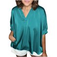 thumbnail image 3 of Kcolen Dressy Tops for Women V Neck Short Sleeve Summer Everyday Soft Solid Color Tee Shirt Womens Dressy Casual Blouses Spring Outfits Fashion Clothes,Green, 3 of 7