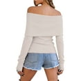 thumbnail image 3 of BadPiggies Women's Off The Shoulder Sweater Fashion Long Sleeve Tops Fall Winter Ribbed Pullover Knit Outfits (L, White), 3 of 8