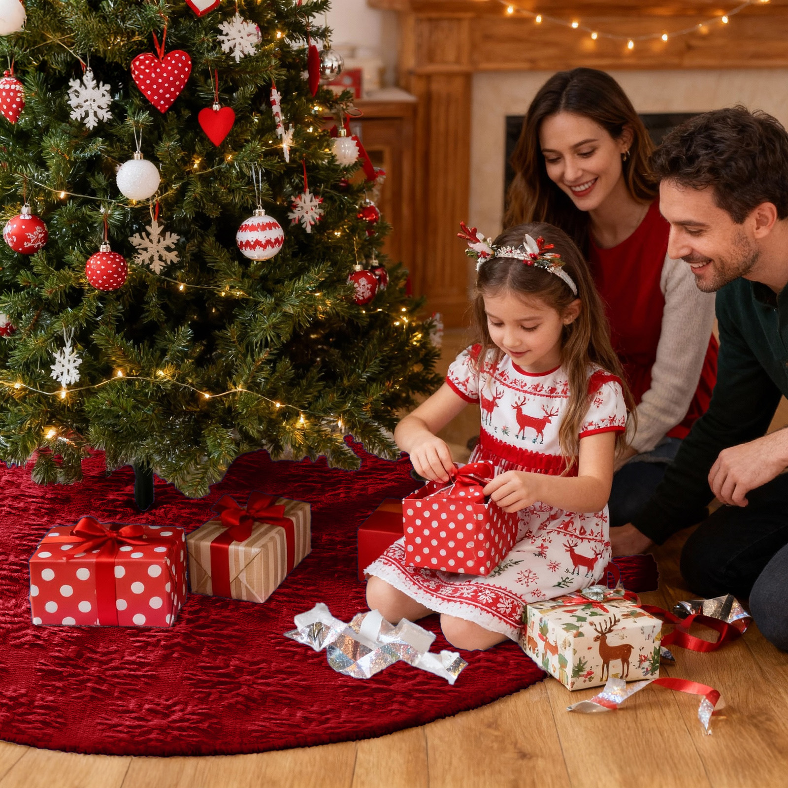 Sanmadrola Red Plush Christmas Tree Skirt, 30 Inch photo 2