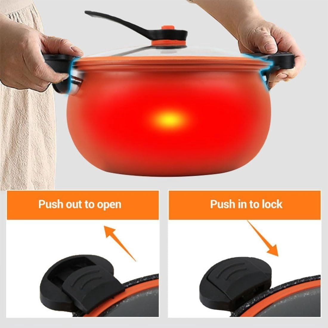 Multifunctional Large Capacity Non-stick Pressure Cooker, 8QT Micro Pressure Cooker Pot with Anti-Scalding Handle & Visible Glass Cover, Fast Cooking Pot for Family Meals, Soups, Stews (B)