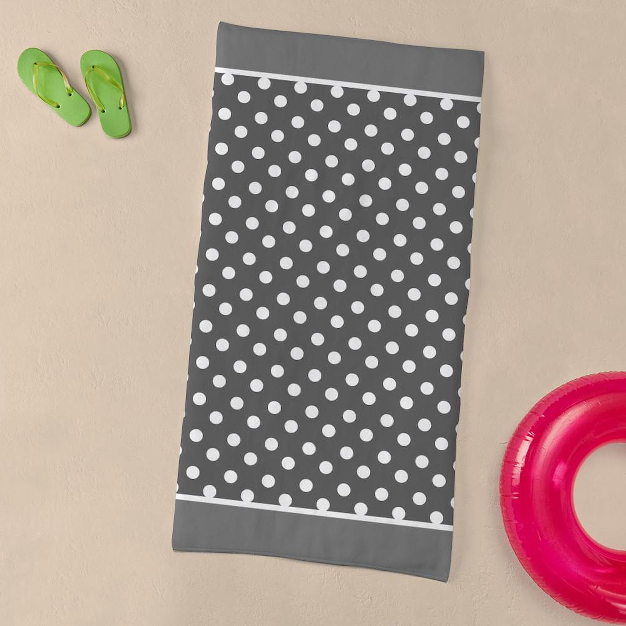 CafePress - Gray And White Polka Dots Pattern Background Desig - Large Beach Towel, Soft 30"x60" Towel with Unique Design