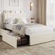 thumbnail image 1 of Tamaño individual beige marco de cama para para niños: almacenamiento cabecero con 2 cajones, bouclé forrado cama de plataforma con estante de libros, no box spring required, easy to assemble, 1 of 7