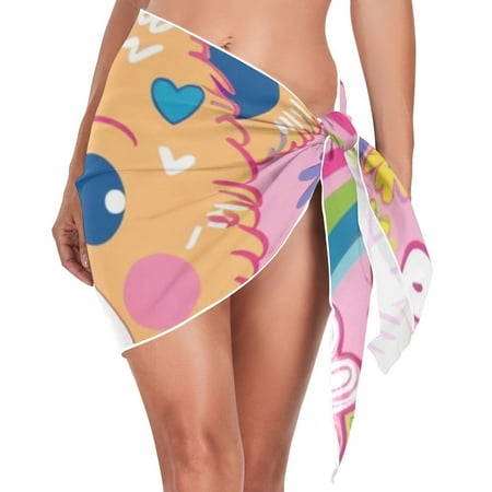 Pink Bears Face Flowers Women Coverups Beach Cover Up Chiffon Swimsuit Bikini Wrap Short Skirt Beach Slit Tie Waist