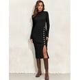 thumbnail image 4 of PrettyGuide Women's Mock Neck Sweater Dress Long Sleeve Fall Winter Ribbed Knit Bodycon Slit Midi Dress with Button, 4 of 8