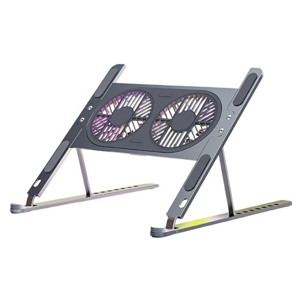 Soporte para portátil con dos ventiladores turbo, ajustable, ligero y plegable. Gris