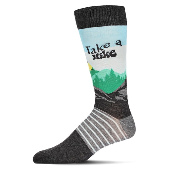 MeMoi Men's Take A Hike Bamboo Crew Socks - Mens - Male, 10-13, Charcoal Heather
