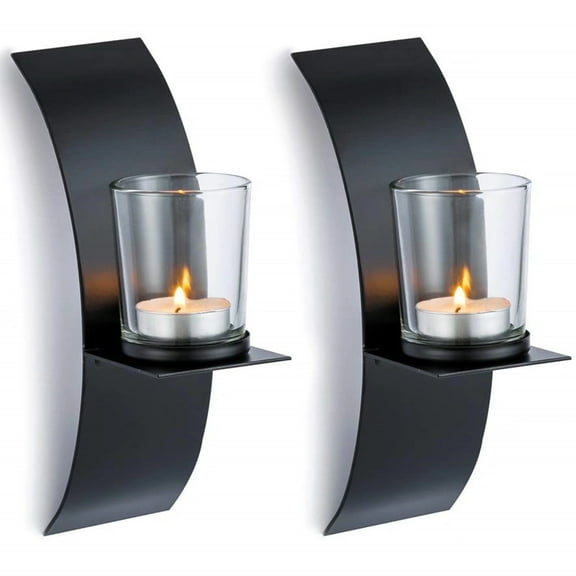 Sziqiqi Modern 2-Light Black Wall Sconces with Clear Glass Metallic Wall Mounted Candle for Decor
