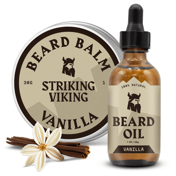 Striking Viking Beard Oil & Balm Set Vanilla Scent Hydrating Beard Grooming Kit for Men