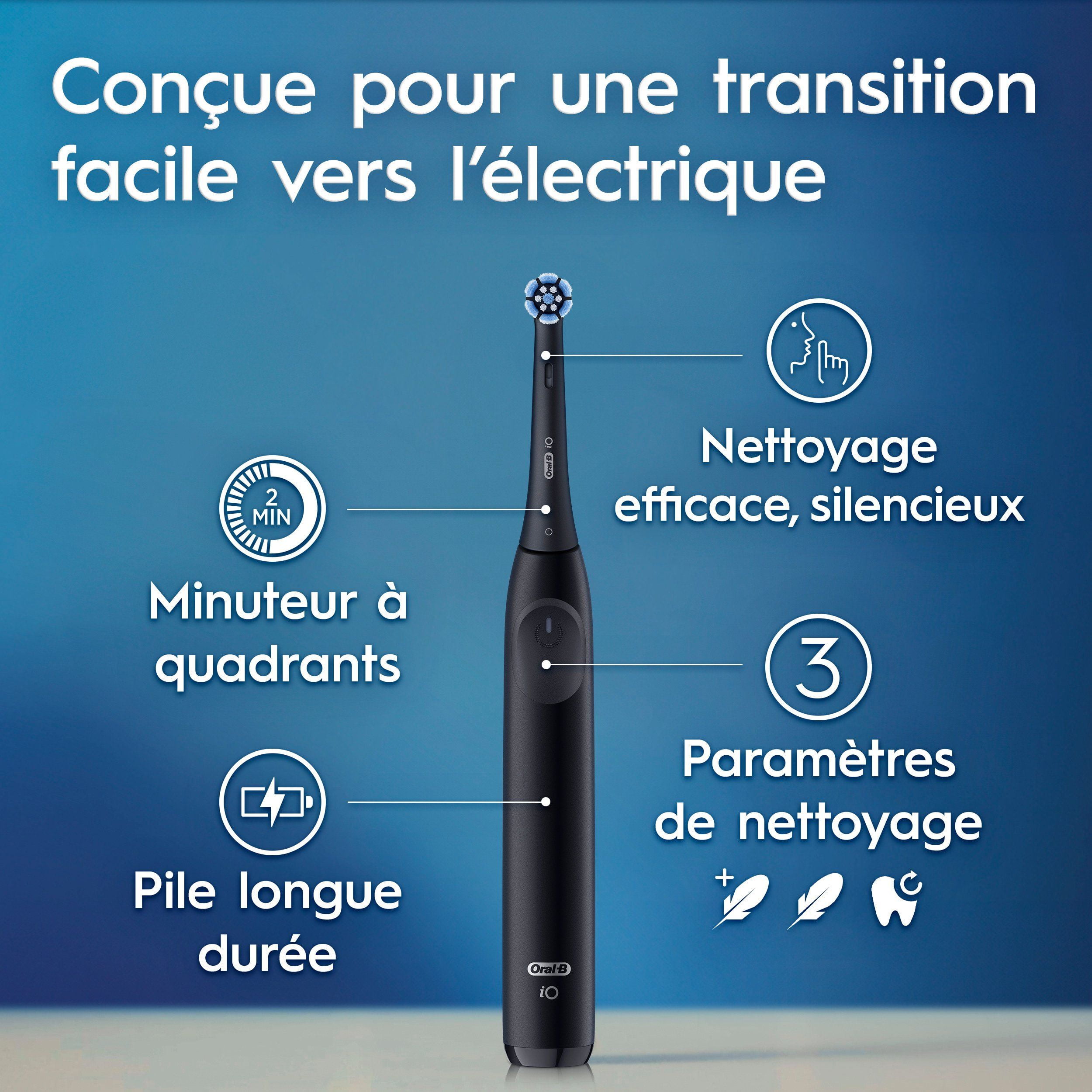 Oral-B iO Series 2 Brosse à Dents Électrique Rechargeable, avec 1 Tête de Brosse Soin Doux - Capteur de Pression Automatique pour Protéger les Gencives - 3 Modes - Minuterie de 2 Min
