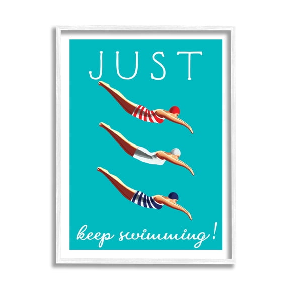 Stupell Industries Trio of Female Divers Just Keep Swimming Phrase, 16 x 20, Designed by Elizabeth Tyndall