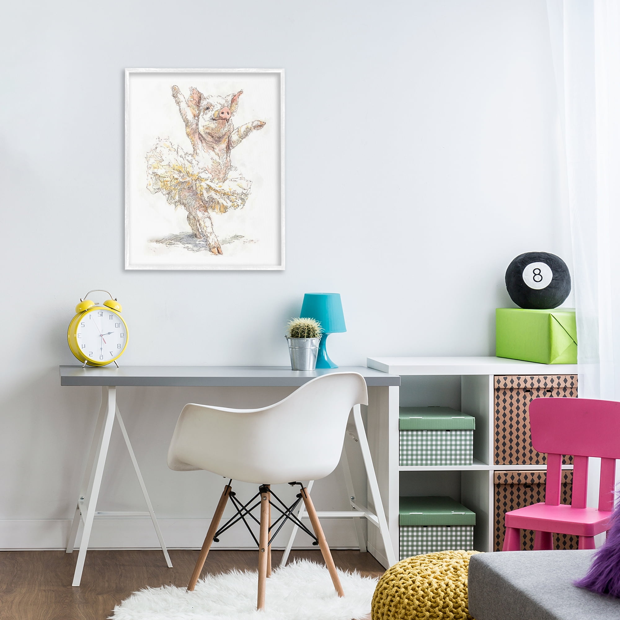 Ballet Pig Tutu White Framed Giclee Art, design by Ziwei Li