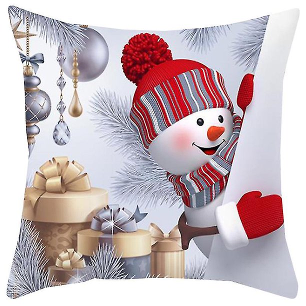 Funda de almohada navideña con muñeco de nieve, funda de cojín cuadrada de Navidad, decoración del hogar