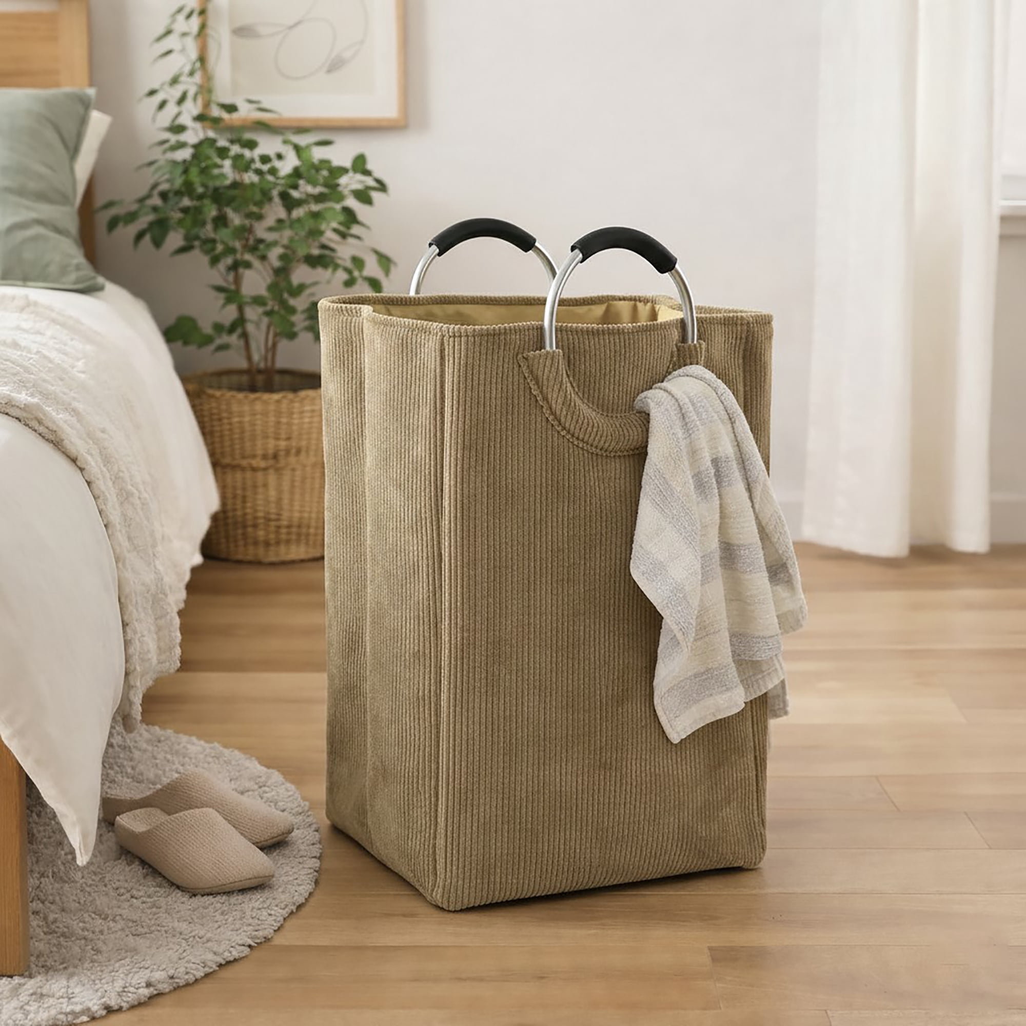 Corduroy Laundry Basket 55L Sand Beige