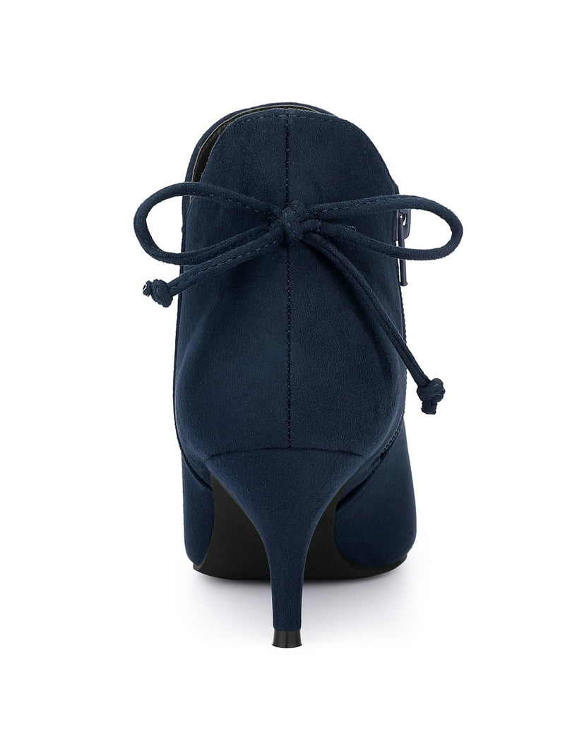 Blissful Step Women's Ankle Boots Pointed Toe Kitten Heel Faux Suede Dress Side Zipper Boots Navy Blue 9.5