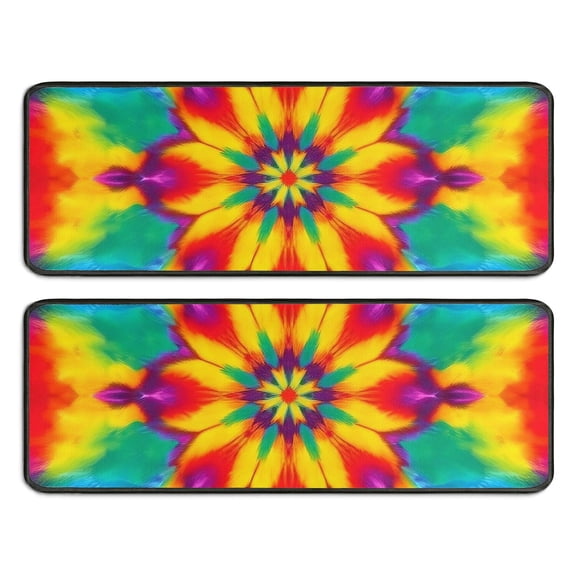 Kitchen Rugs Sets Of 2,Tie Dye Colorful Flower Pattern Anti Fatigue Kitchen Mat Rugs Non Slip Washable,Decorative Kitchen Floor Mats for Kitchen,Sink,Laundry,17"x47" 17"x47"