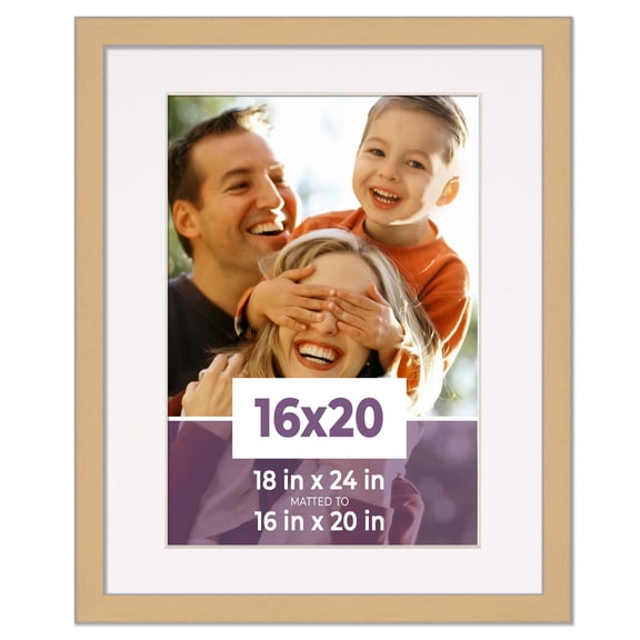 16x20 Frame Natural With White Picture Mat For 16x20 Photo - Natural 18x24 Frame To Display Print