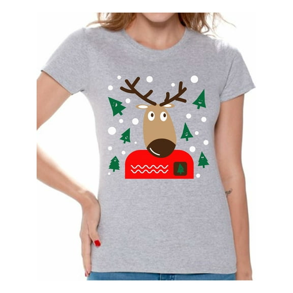 Awkward Styles Christmas Reindeer Tshirt for Women Xmas Deer Shirt Funny Christmas Shirts for Women Christmas Deer T Shirt Xmas Gifts for Her Reindeer Christmas T Shirt Holiday Party Outfit