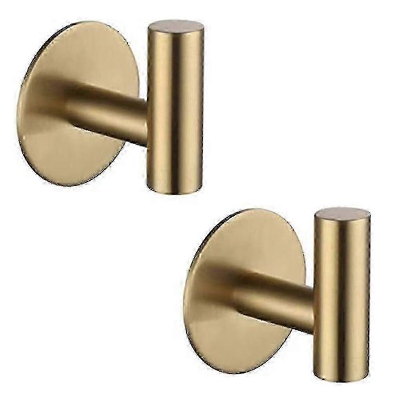 2pcs Adhesive Hook Stainless Steel Bathrobe Hook Bracket Heavy Duty Hook For Bathroom Kitchen Living Room Hotel(gold)