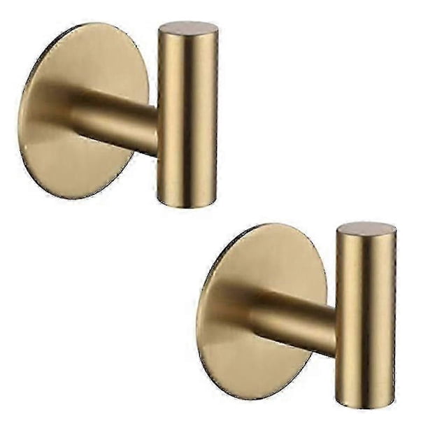 2pcs Adhesive Hook Stainless Steel Bathrobe Hook Bracket Heavy Duty Hook For Bathroom Kitchen Living Room Hotel(gold)