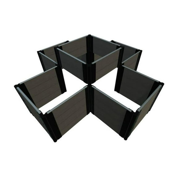 Frame It All TOOL-FREE WEATHERED WOOD 'NOTRE DAME' 6' x 6' x 22" RAISED GARDEN BED (TERRACED CROSS) - 1" Profile