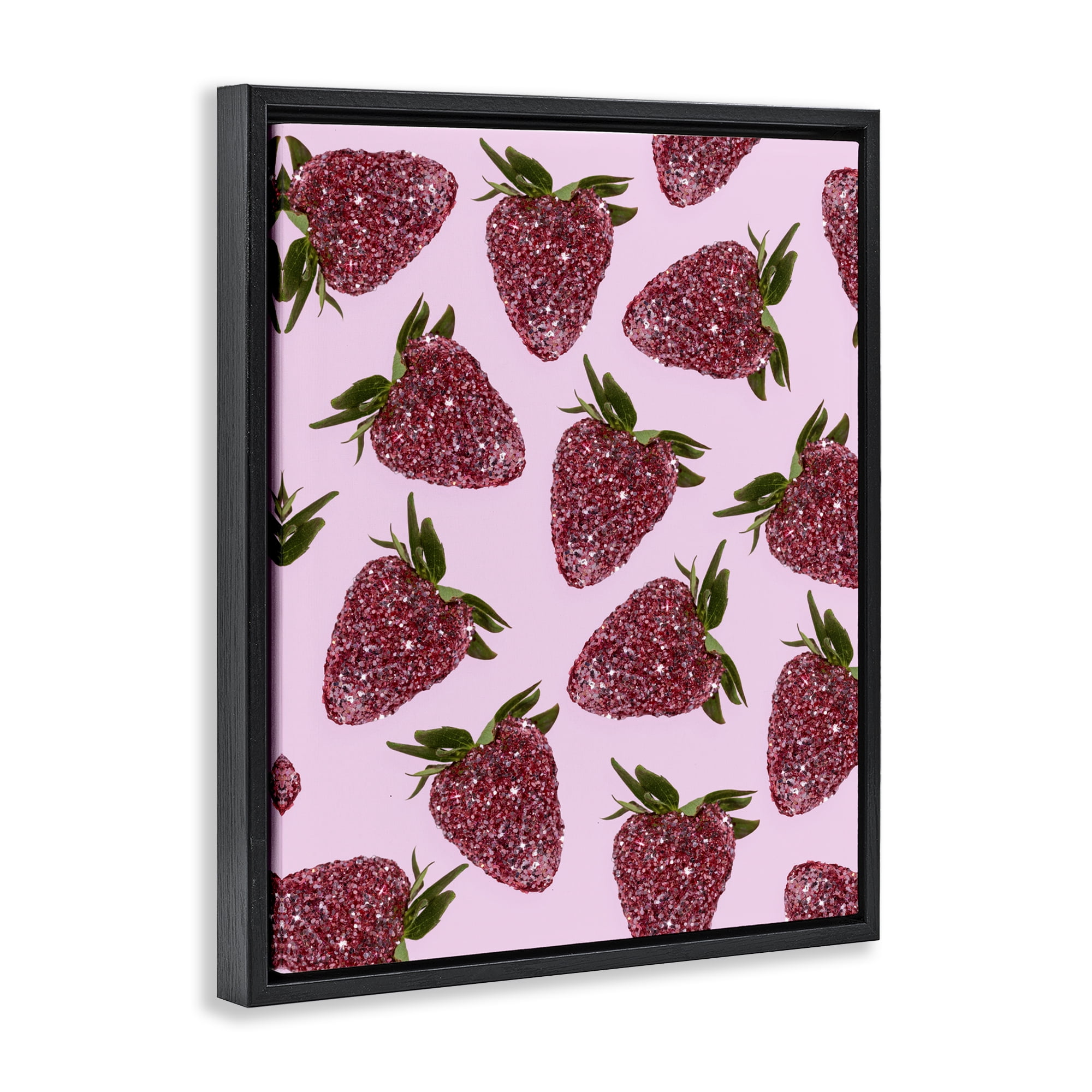 Stupell Industries Glimmer Strawberry Pattern Black Framed Floater Canvas Wall Art, design by LISH Creative