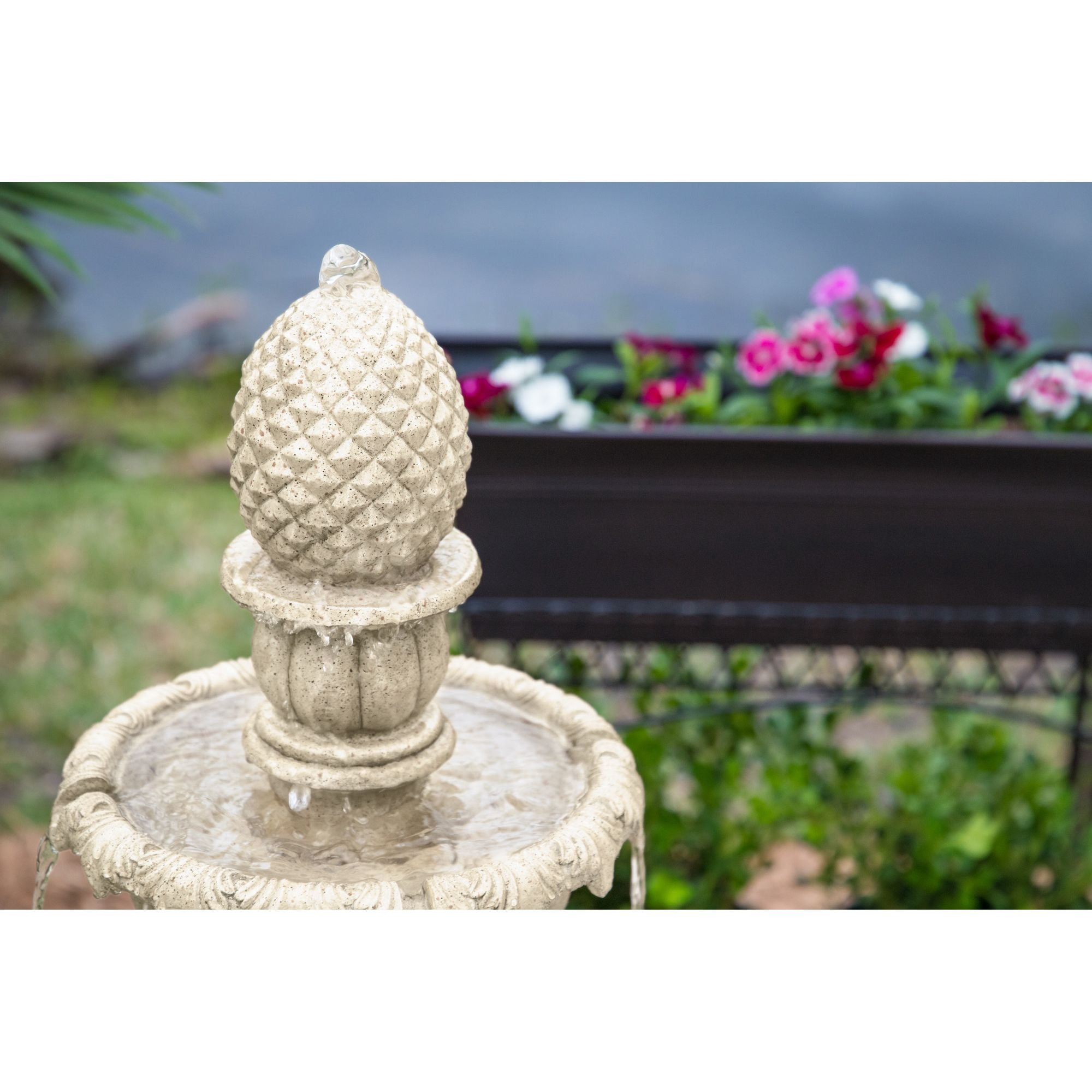 Ibiza 46" High Large Italian Outdoor Decor Sand Stone Floor Fountain with Light LED 3-Tier Outside Garden Patio