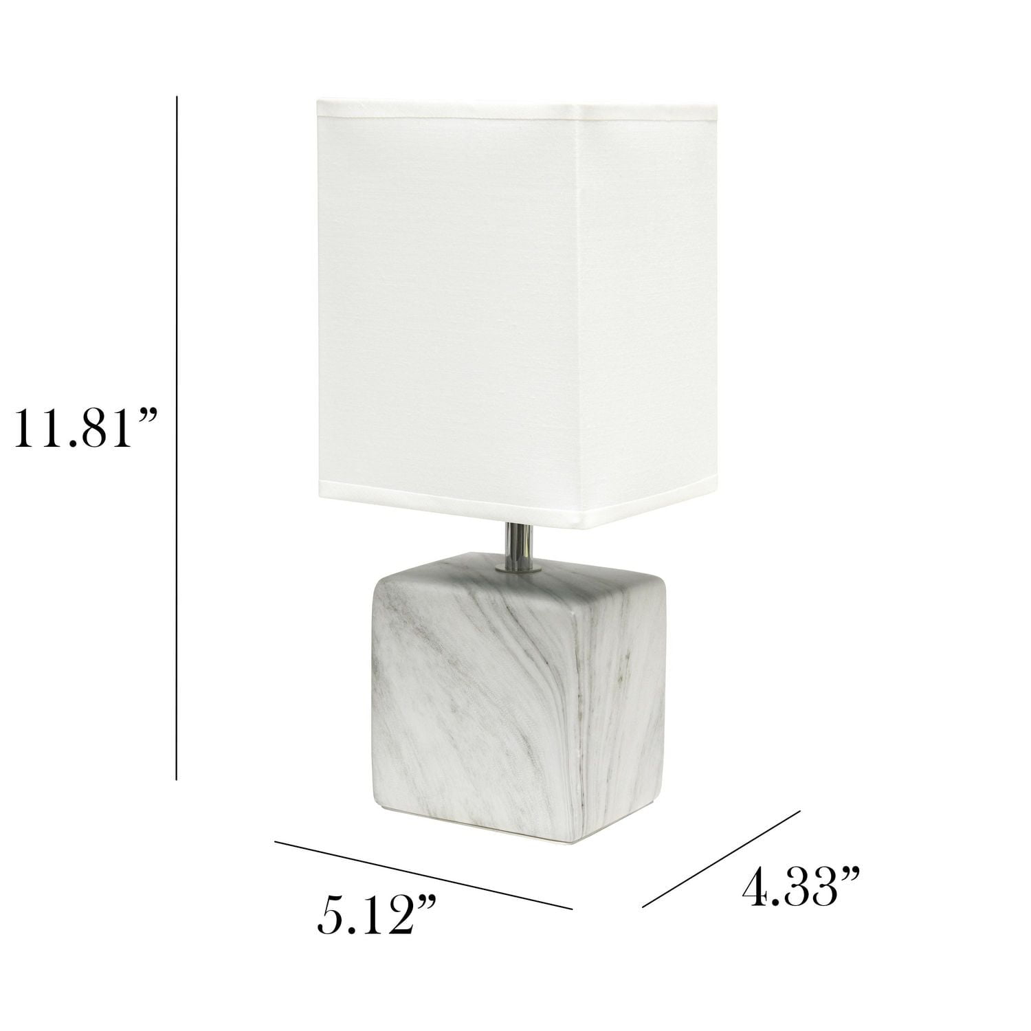 Simple Designs Petite lampe de table en céramique marbrée avec abat-jour en tissu
