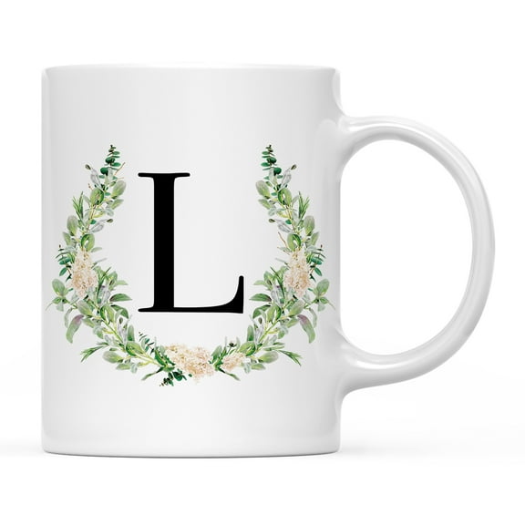 Koyal Wholesale Ceramic Coffee Mug, Garden Green Monogram Initial Letter L