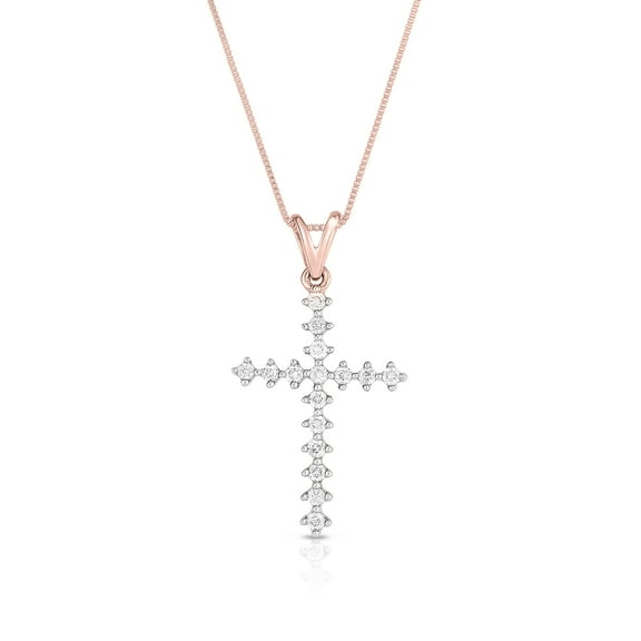 Natalia Drake 1/10 Cttw Diamond Cross Necklace for Women in Sterling Silver Prong Set