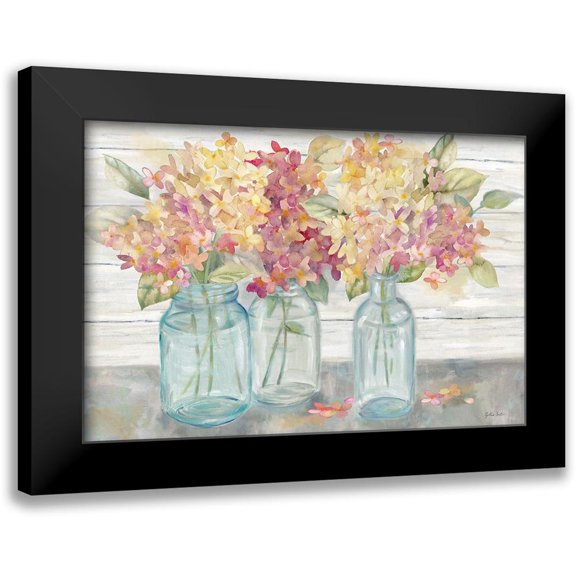 Coulter, Cynthia 14x11 Black Modern Framed Museum Art Print Titled - Farmhouse Hydrangeas in Mason Jars Spice