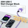 thumbnail image 4 of Compatible for iPhone Charger Block, 20W Type C Charger Adapter, USB C Charger Block+6FT USB C Charging Cable, Dual Port USB C Wall Charger Plug USB C Brick Power Base Compatible for iPhone, Purple, 4 of 7
