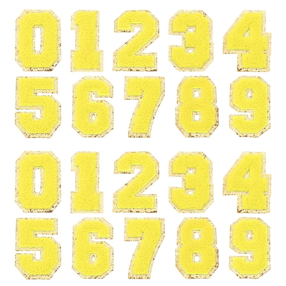 Uxcell Chenille Number Patches Self-Adhesive Number Patch Appliques Stickers for DIY Clothing Hat Decor Yellow with Gold Edge