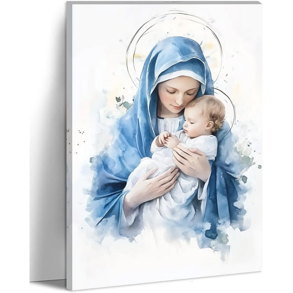 AVOI Virgin Mary Canvas Prints Catholic Wall Decor Mother of Jesus Picture Saint Mary Painting Religious Prints Christian Artwork for Wall Frame: 12x12in