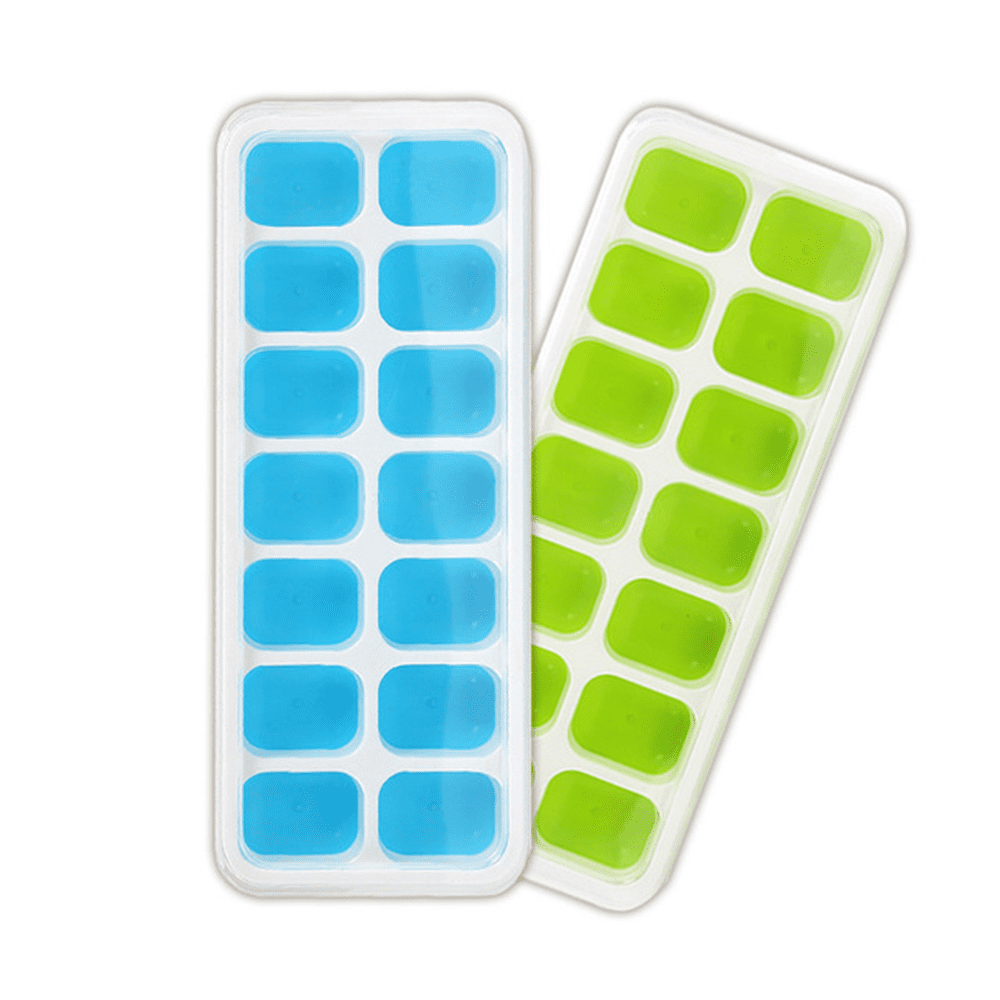14 Grid Ice Cube Tray Box With Lid Cover Drink Jelly Freezer Silicone  IUV 