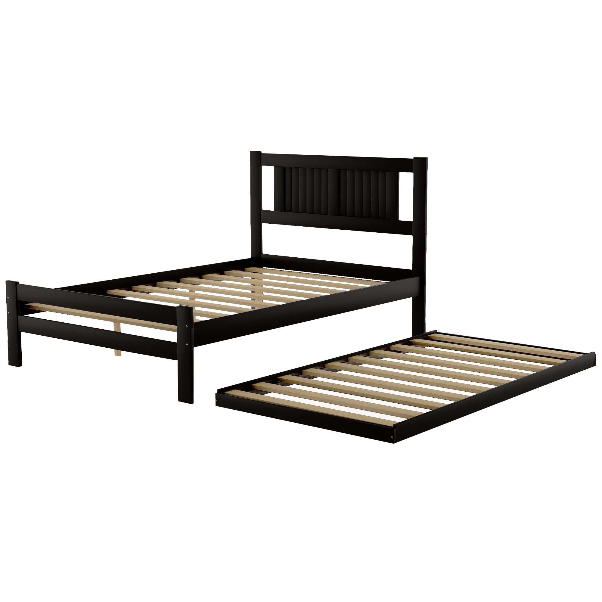 Euroco Pine Wood Space-Saving Platform Bed, Full for Kids Bedroom, Brown