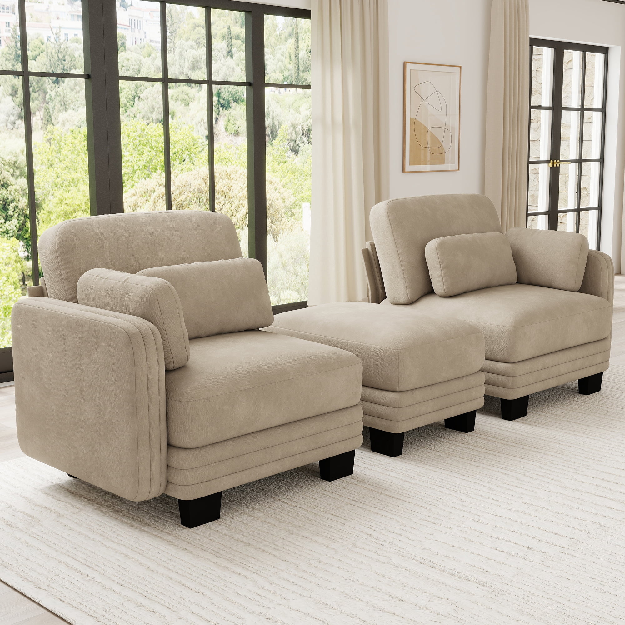70" Modern Modular 2 Seater Loveseat Sofa Couch with 1 Ottoman and 4 Pillows