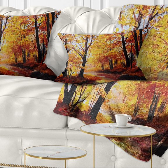Designart Forest in Autumn - Landscape Printed Throw Pillow - 12x20