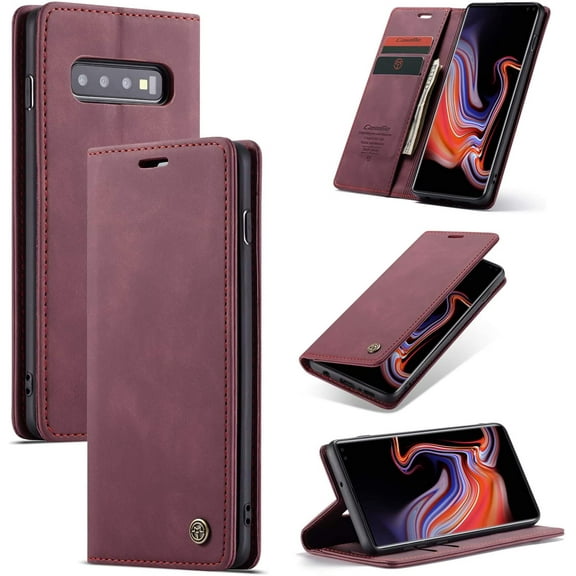 Wallet Case for Samsung Galaxy S10 Plus, Premium PU Leather Case Vintage Matte Wallet Flip Cover [Card Slots] [Magnetic Closure] Stand Function Folio Shockproof Full Protection - Red