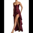 thumbnail image 3 of Vestido de Cóctel para Mujer, Ajustado, Informal, , con Escote en V, Sin Mangas, de Satén, con Volantes en el Bajo y Espalda Descubierta. Vino Tinto M, 3 of 10