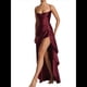 thumbnail image 3 of Vestido de Cóctel para Mujer, Ajustado, Informal, , con Escote en V, Sin Mangas, de Satén, con Volantes en el Bajo y Espalda Descubierta. Vino Tinto M, 3 of 10