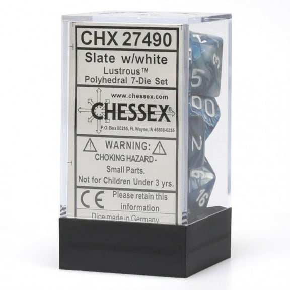 Chessex: Lustrous Slate/White Polyhedral 7-Dice Set