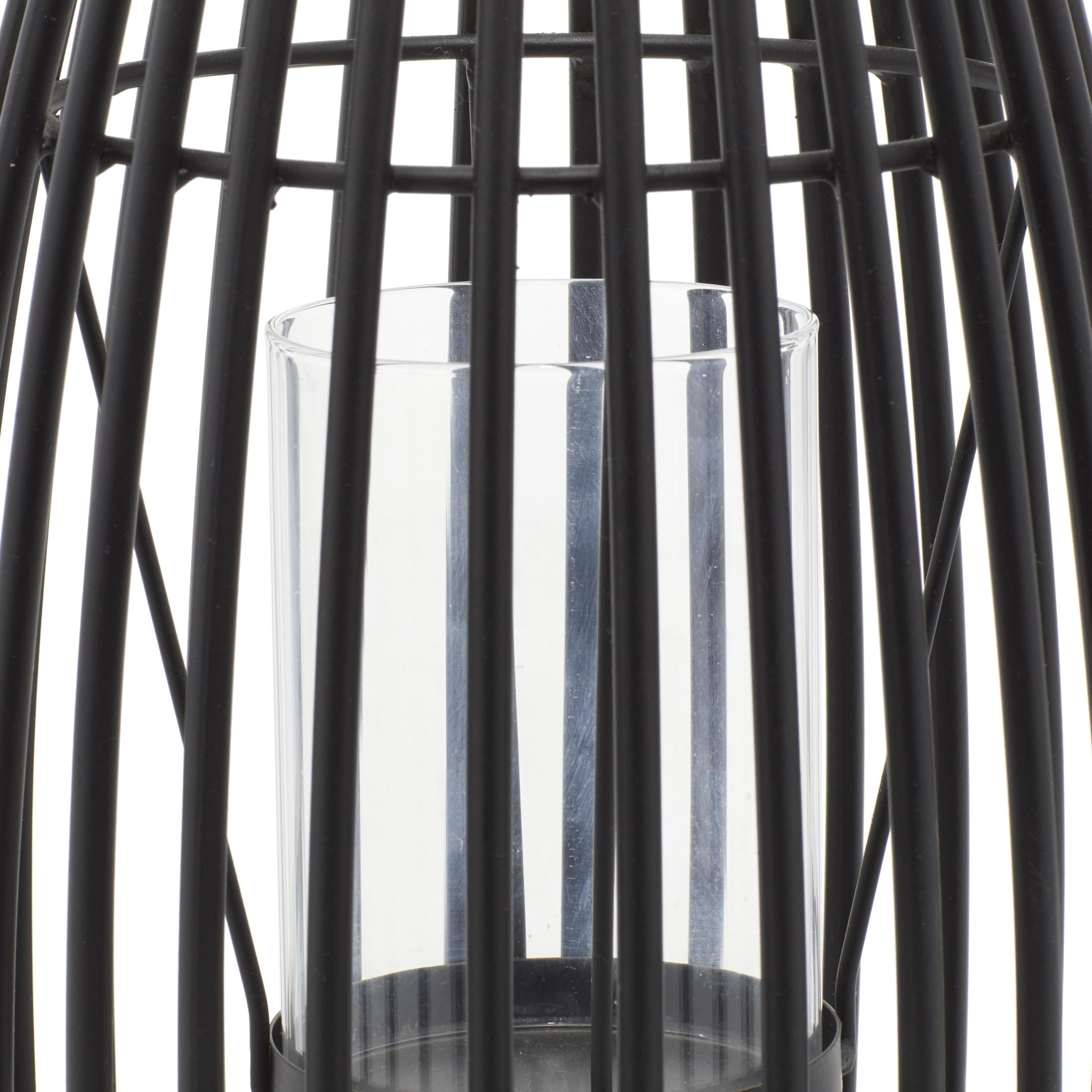 DecMode Black Metal Decorative Candle Lantern with Handle