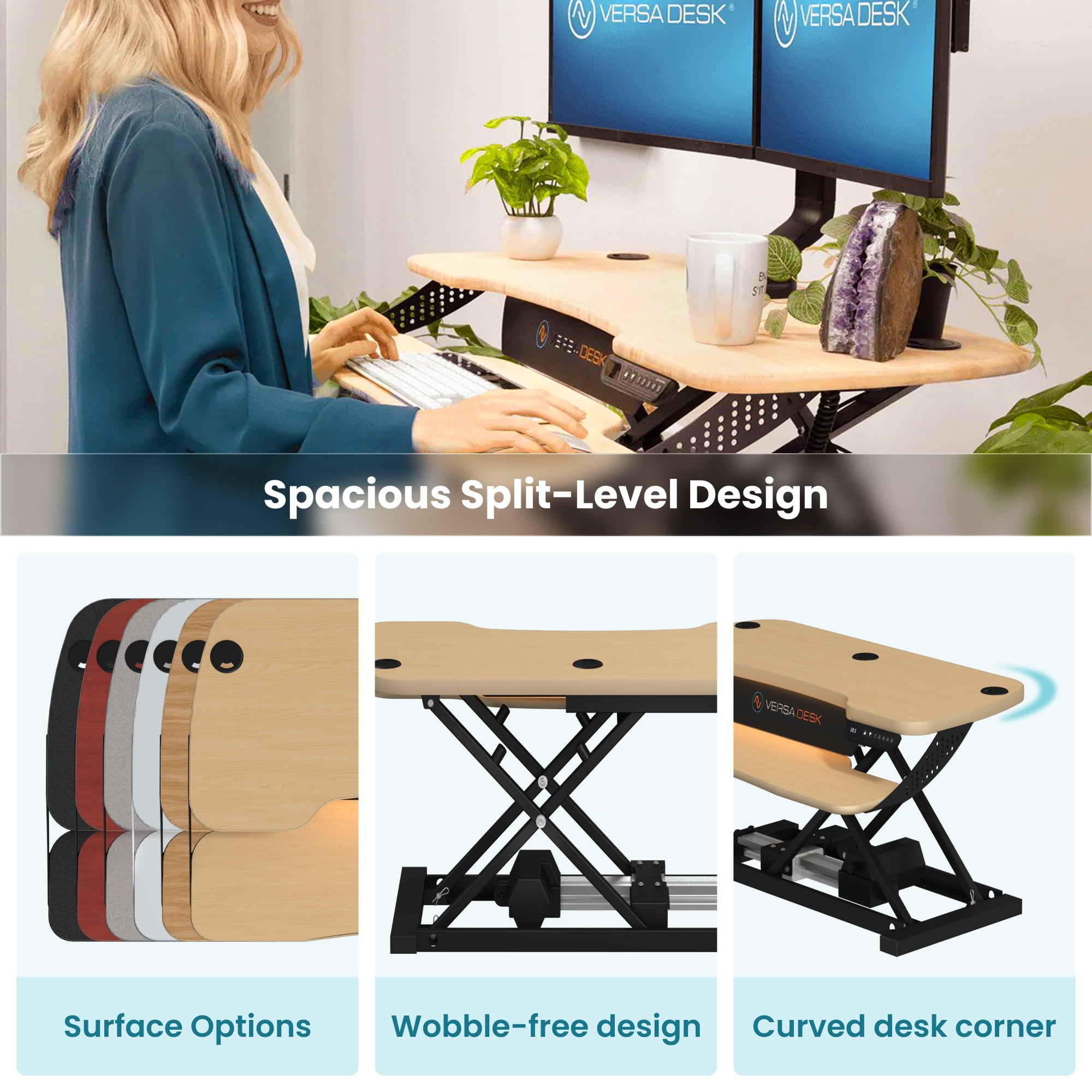 VersaDesk PowerPro Elite 40" Electric Standing Desk Converter w/ Programmable Switch, USB Port & Mobile APP, Black