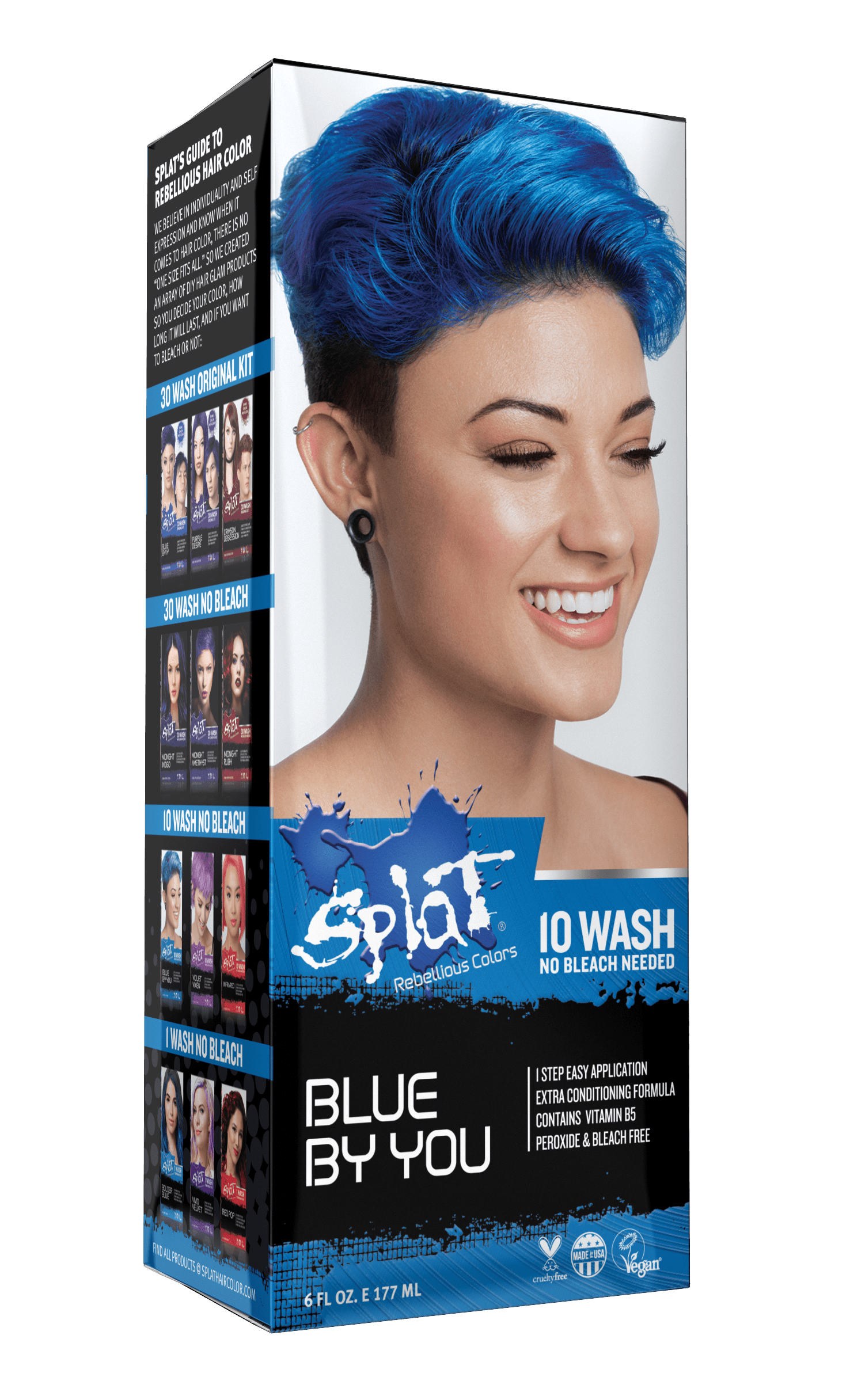 Splat 10 Wash Blue By You Hair Color, No Bleach Temporary Blue Hair Dye -  